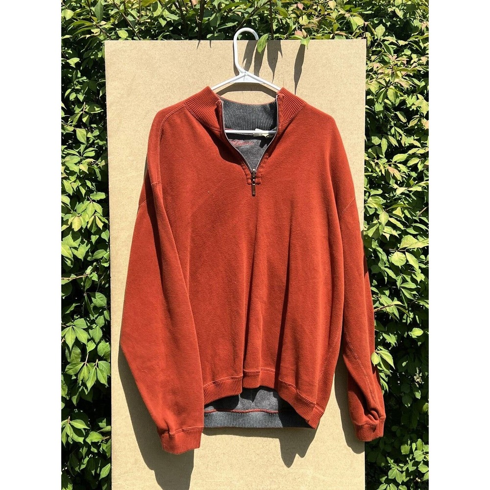 Tommy Bahama Sweater Mens XL 1/4 Zip Pullover Long Sleeve Knit Outdoor Orange